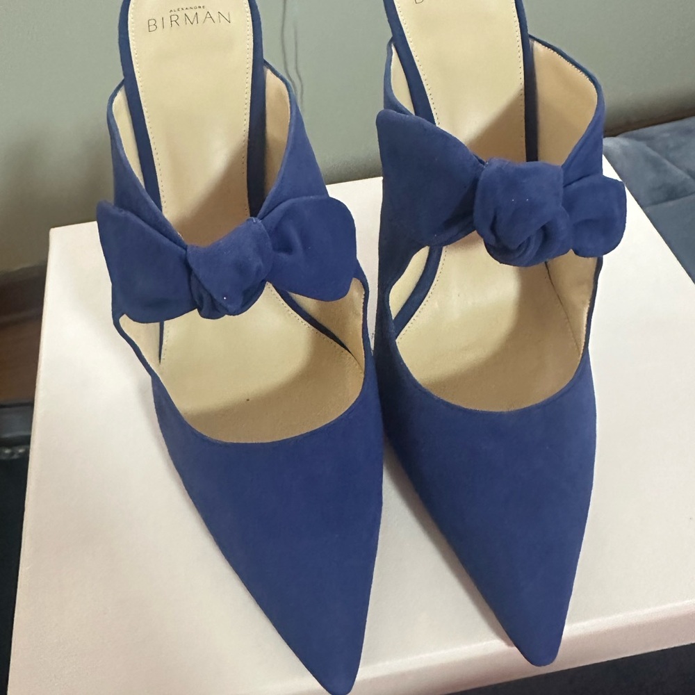 Alexandre Birman Blue Heeled Mules with Bow Detail